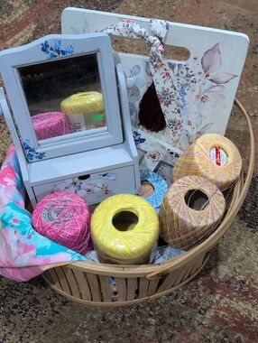 Basket With Colored Thread And Handmade Items